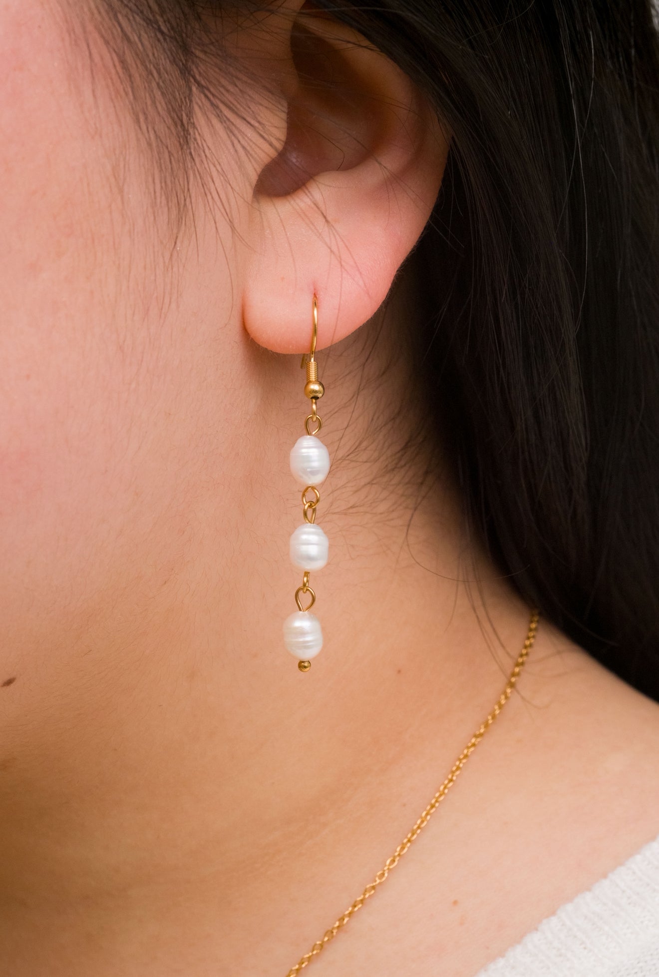 Triple Pearl Drop Earrings