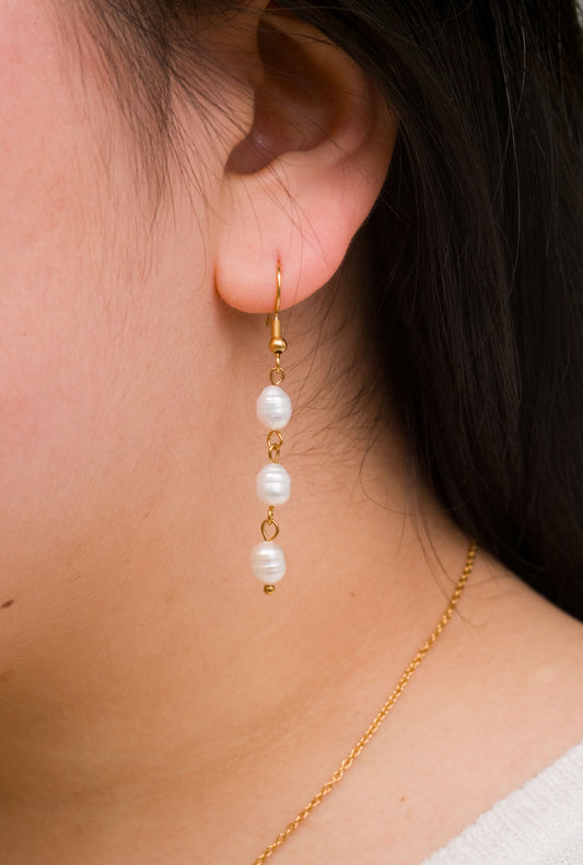 Triple Pearl Drop Earrings