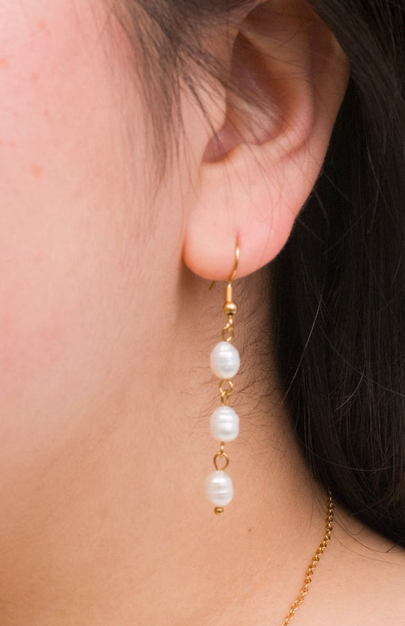 Triple Pearl Drop Earrings